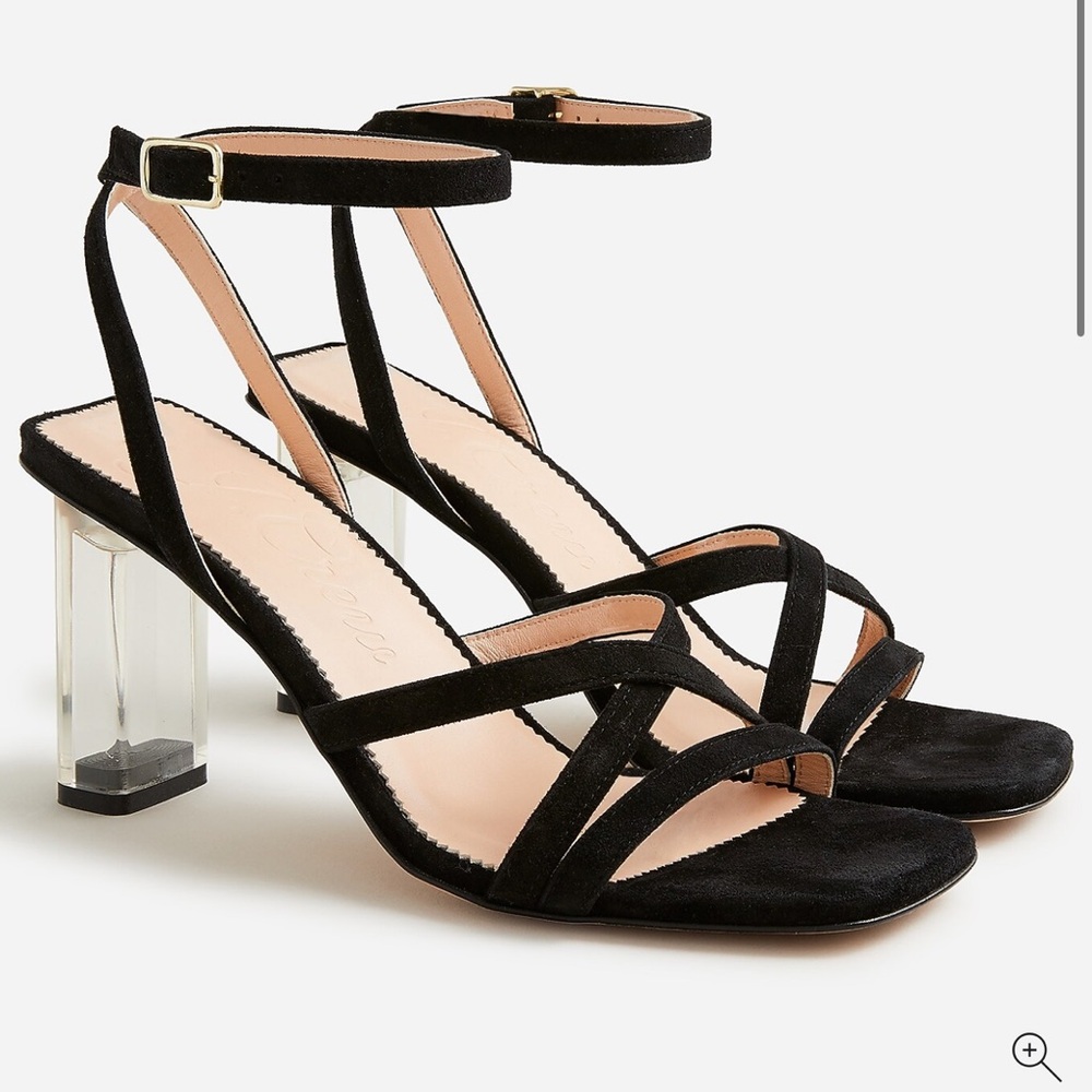 J Crew Black Suede Strappy Lucite Heels
